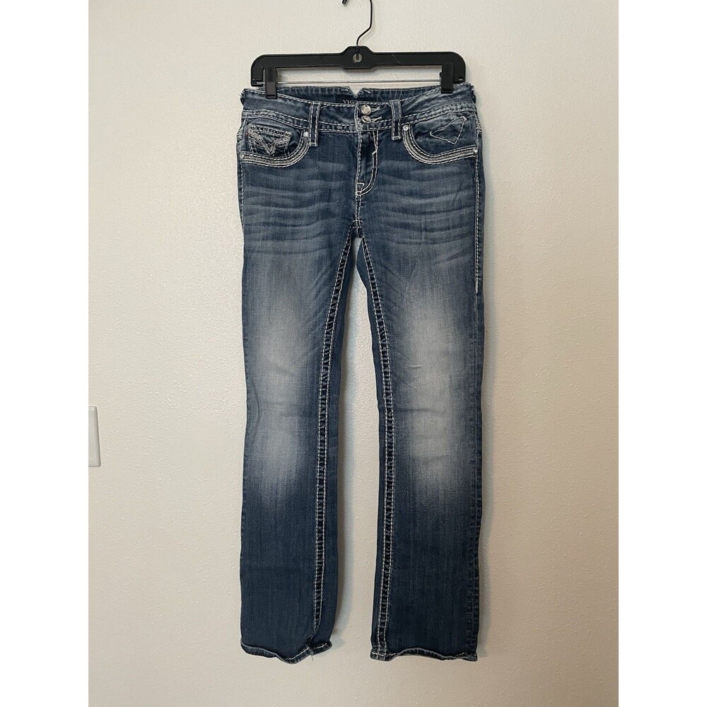 Vigoss The Chelsea Straight Leg Jeans Blue Thick Stitch Embellished Size 27x33
